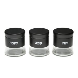 סט קפה תה סוכר זכוכית בשילוב מתכת שחור