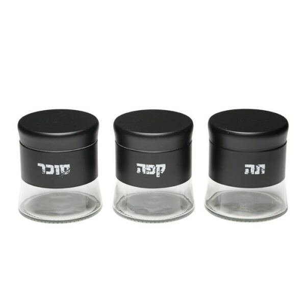 סט קפה תה סוכר זכוכית בשילוב מתכת שחור